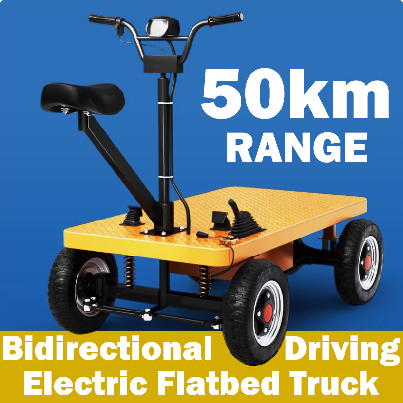 Forward/Reverse Riding Four-Wheeled Electric Flatbed Cart