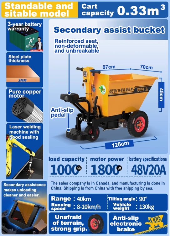 Electric Power-Assisted Brushless Dumping Three-Wheel Wheelbarrow