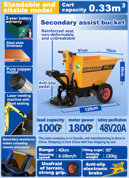 Electric Power-Assisted Brushless Dumping Three-Wheel Wheelbarrow