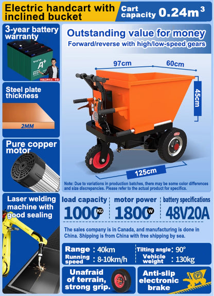 Electric Power-Assisted Brushless Dumping Three-Wheel Wheelbarrow